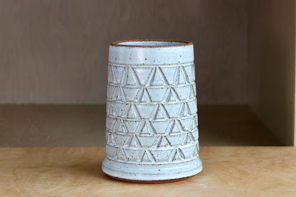 Dora de Larios Carved Vase in Blue is a one of a kind hand carved Irving Place Studio (IPS) Vase made and signed by Dora De Larios (1933-2018).