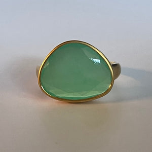 In store shot of greek ring in chrysoprase.