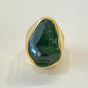 In store shot of Green Tourmaline Tibetan ring.