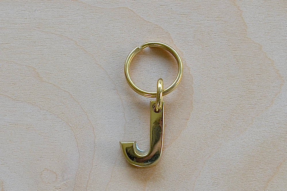 'J' Letter keyring, key chain, key ring in brass made by Carl Aubock. 