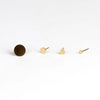 Kathleen Whitaker sequin dot Studs Earring  in 14k gold medium large and in 3mm, 4mm, 5mm and 9mm on white.