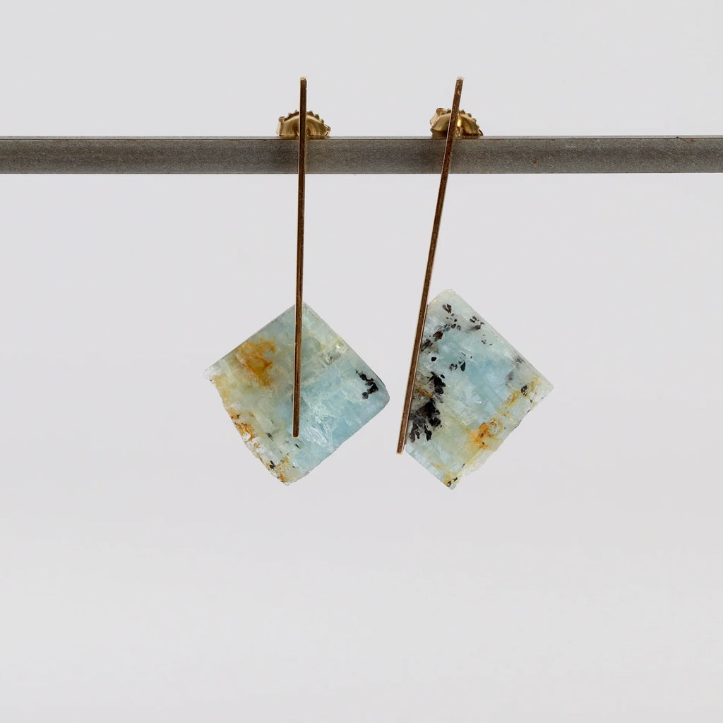 Aquamarine on Plate Stud earrings from Kathleen Whitaker.