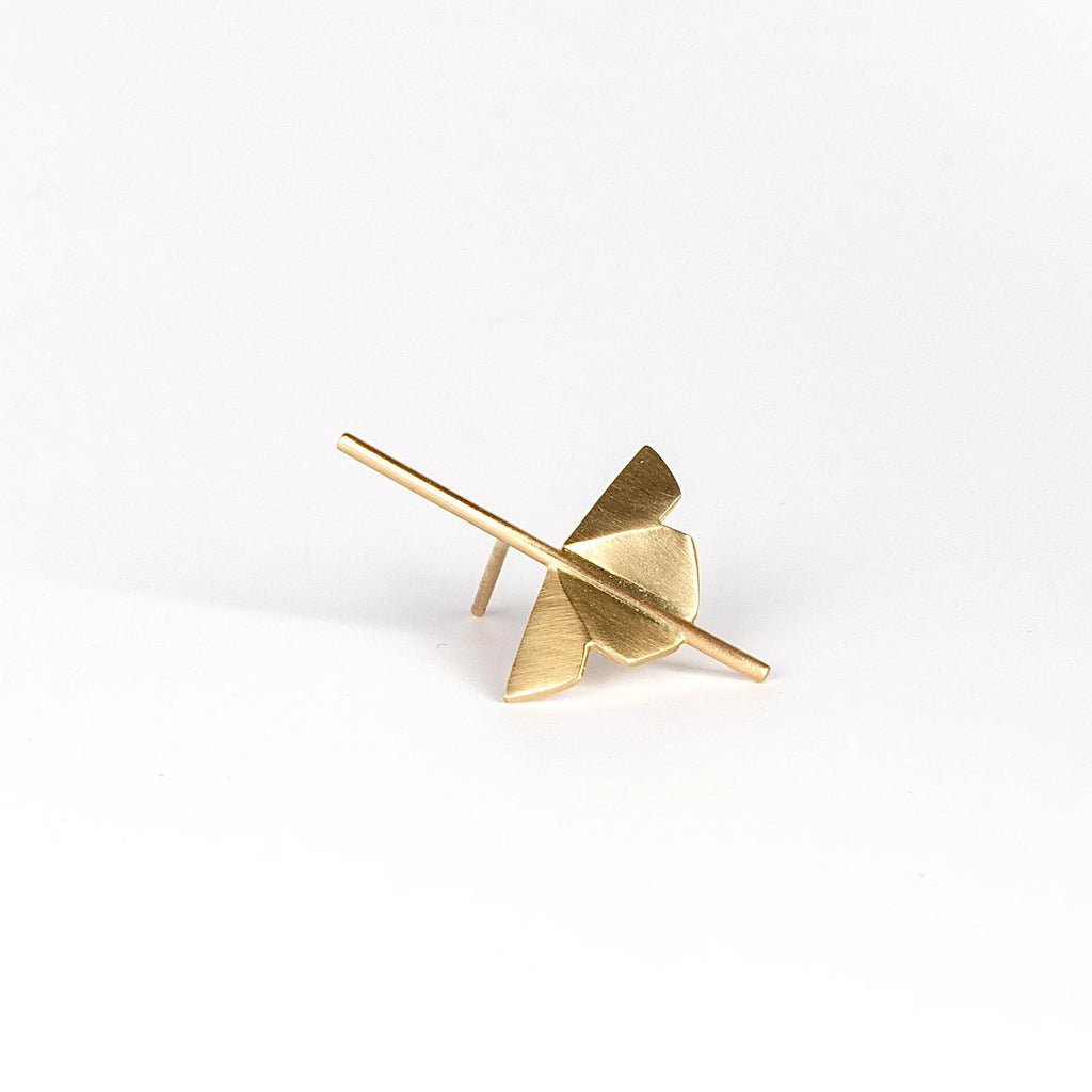 Kaylin Hertel single Lotus Stud earring in 14k yellow gold on white background.