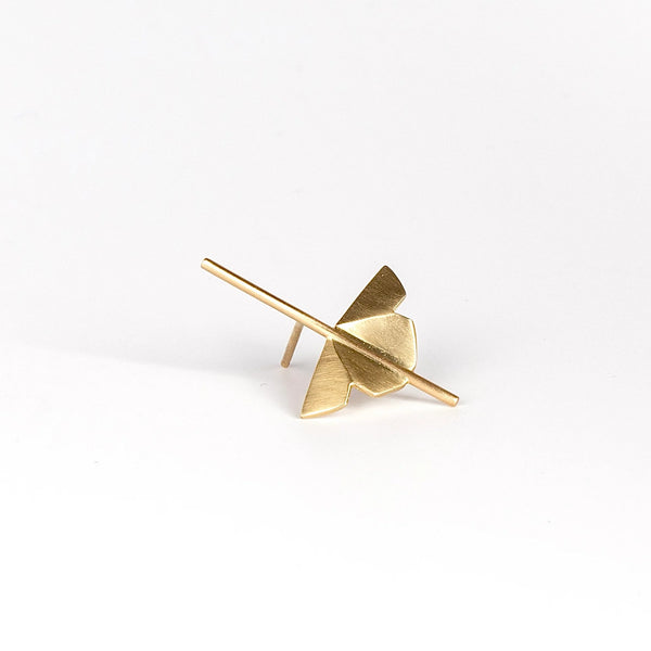 Kaylin Hertel single Lotus Stud earring in 14k yellow gold on white background.