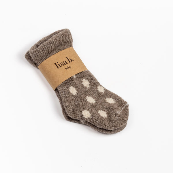 Lisa B baby socks in wool cashmere. They don't fall off.
