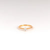 Lizzie Mandler Petite Knife Edge Solitaire ring diamond brilliant cut prong setting 18k rose gold on white background.