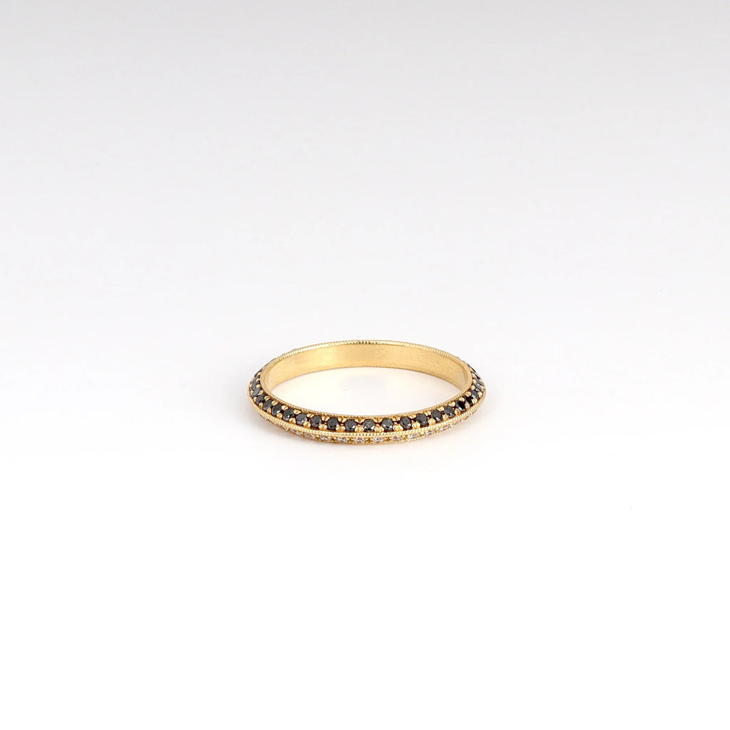 Lizzie Mandler The Othello Knife Edge Band ring in 18k yellow gold is a double eternity band on white background
