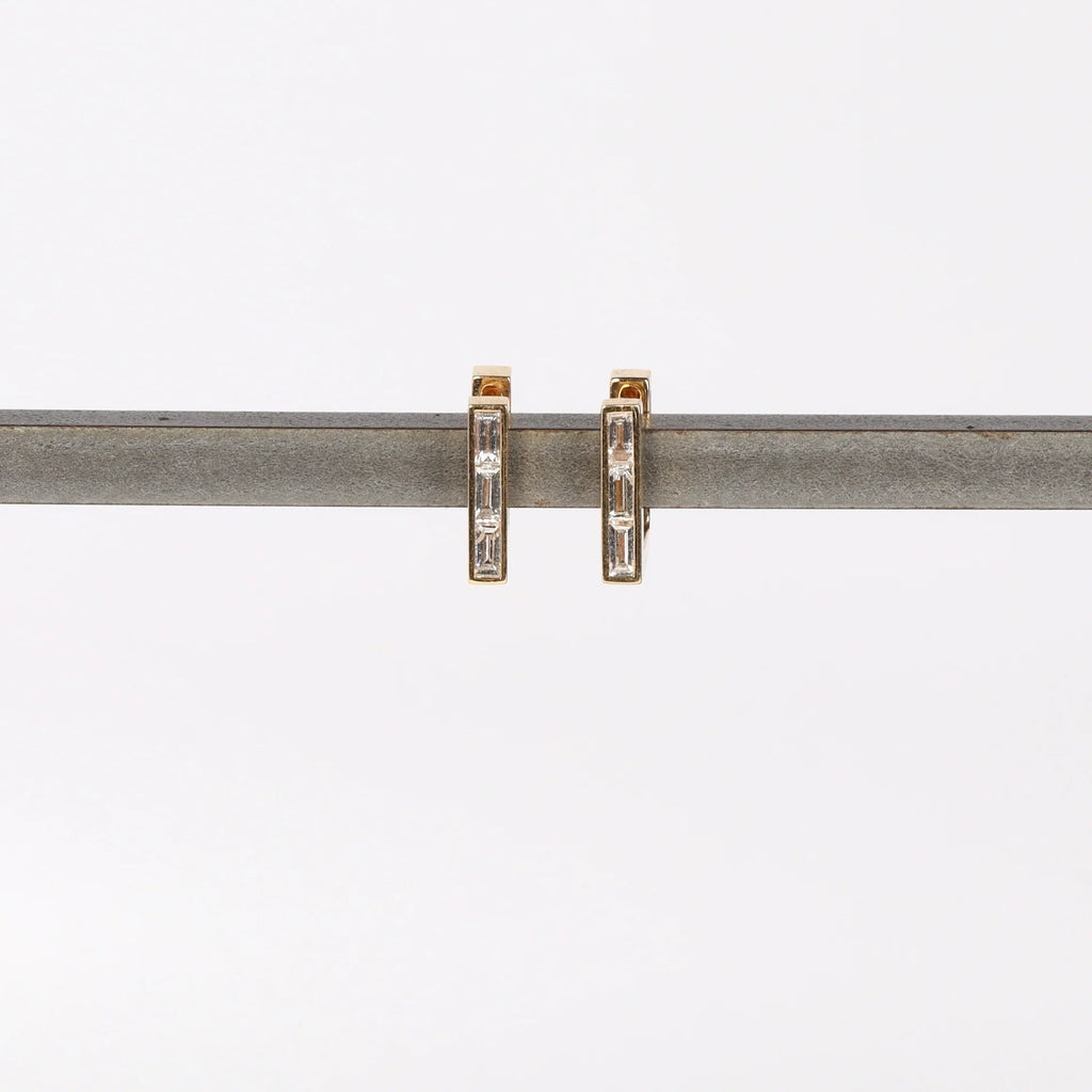 Petite Square Diamond Huggie Earrings by Lizzie Mandler on white background.
