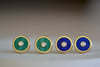 Two pairs of Retrouvai Stud (studs) Earrings with stone inlay and accent diamond in 14k yellow gold in Malachite and Lalpis Lazuli.