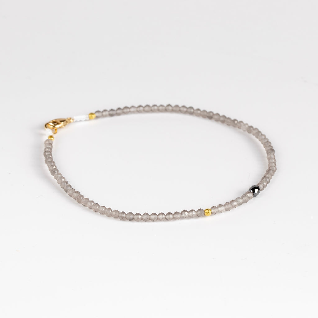 Grey Moonstone and Diamond and 18k gold bead bracelet by Margaret Solow. 