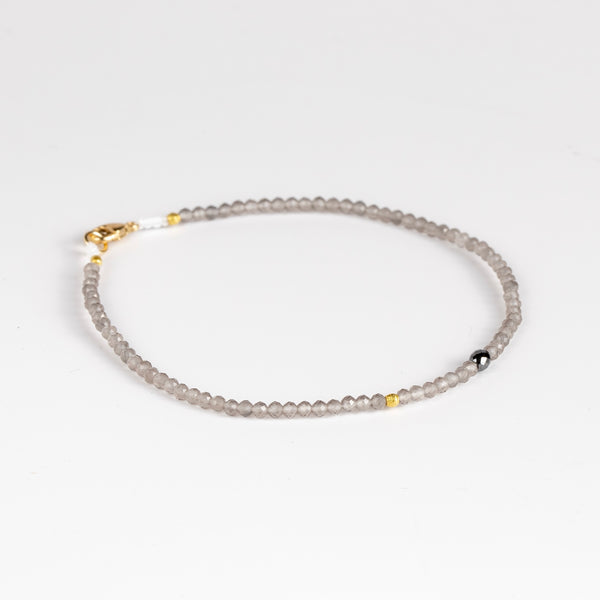 Grey Moonstone and Diamond and 18k gold bead bracelet by Margaret Solow. 
