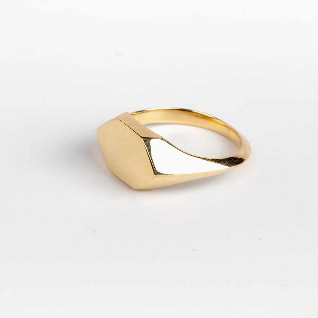 Side view of Hexagonal Reflection Signet ring by Makiko Wakita. 