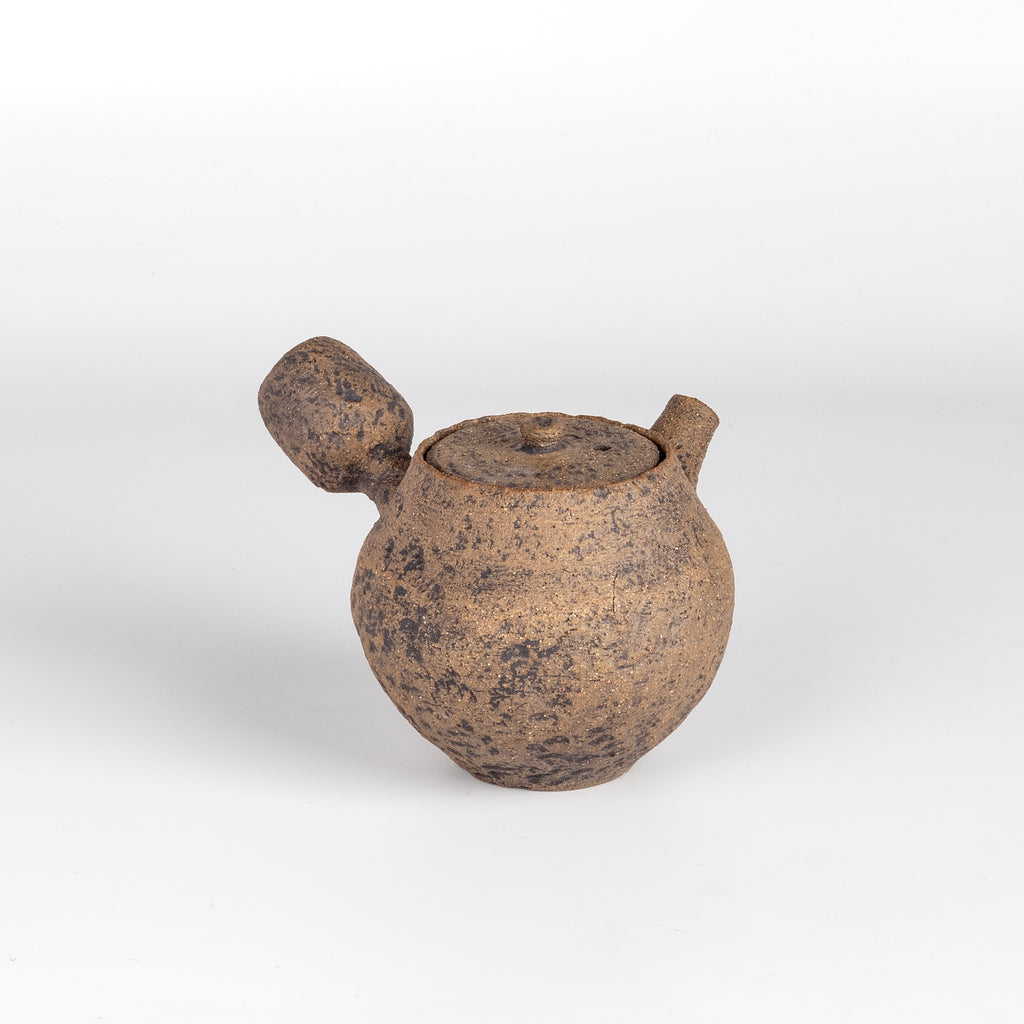 Back side of Kyusu Ceramic teapot in brown from Muzuri Ware. 