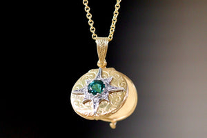 North star locket shown open.