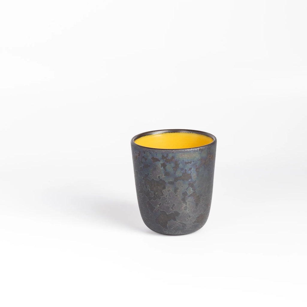 One  Kiln Petit Cup Ash + Yellow on white background.