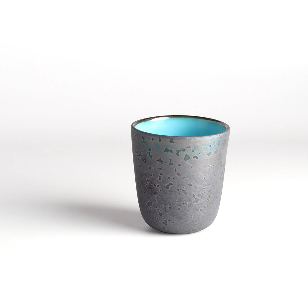 One  Kiln Petit Cup Ash + Blue on white background.