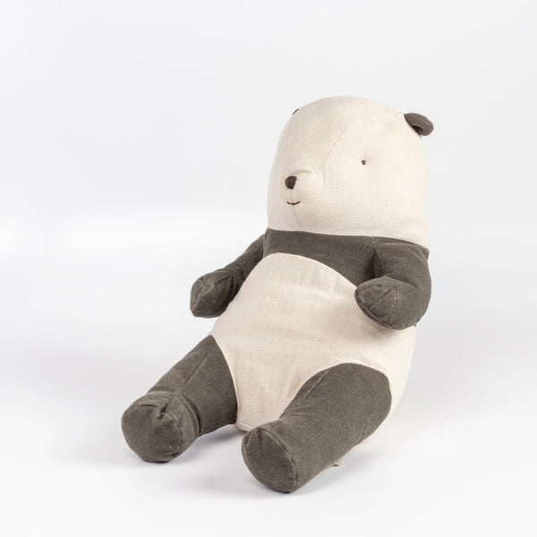 Danish Medium brown, black and white panda bear by Maileg Safari Friends collection in 100% cotton and plush toy.