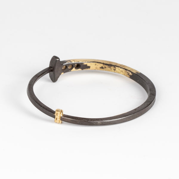 Back of Three Stone Half and Half Nail Bracelet by Pat Flynn on white background.