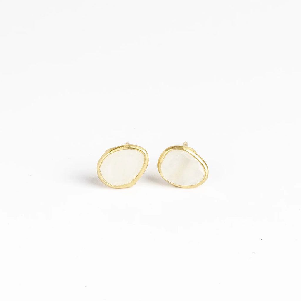 A new and smaller version of Pippa Small Classic Stud studs earrings in moonstone and 18k yellow gold.