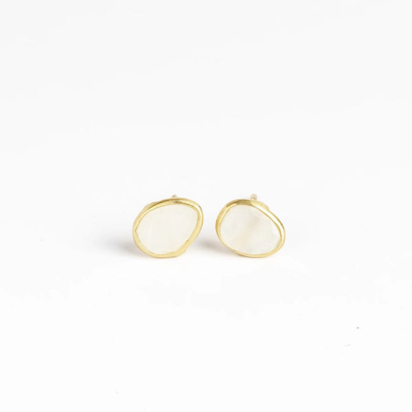 A new and smaller version of Pippa Small Classic Stud studs earrings in moonstone and 18k yellow gold.