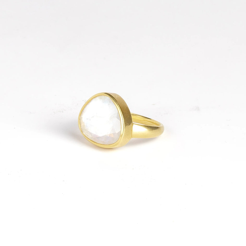 Side view of Large Rainbow Moonstone Greek Ring by Pippa Small.