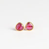 Pippa Small Classic Stud studs earrings in Pink Tourmaline and 18k yellow gold on white background.