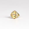 Rainbow Harlequin Confetti Classic Signet ring by Polly Wales is a one of a kind classic signet with confetti style mix cut sapphires in orange, pink, blue and green and 18k yellow gold tapered band. Cast not set. Handcrafted in Los Angeles. Size 4.