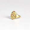 Side view of Rainbow Harlequin Confetti Classic Signet ring by Polly Wales in 18k yellow gold.