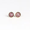 Retrouvai Stud Earrings stone inlay accent diamond 14k yellow gold bezel studs in Lepidolite.