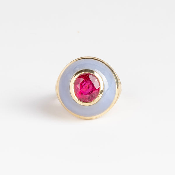 Petite Lollipop Ring Rubellite Oval in Chalcedony by Retrouvai in size 6.5
