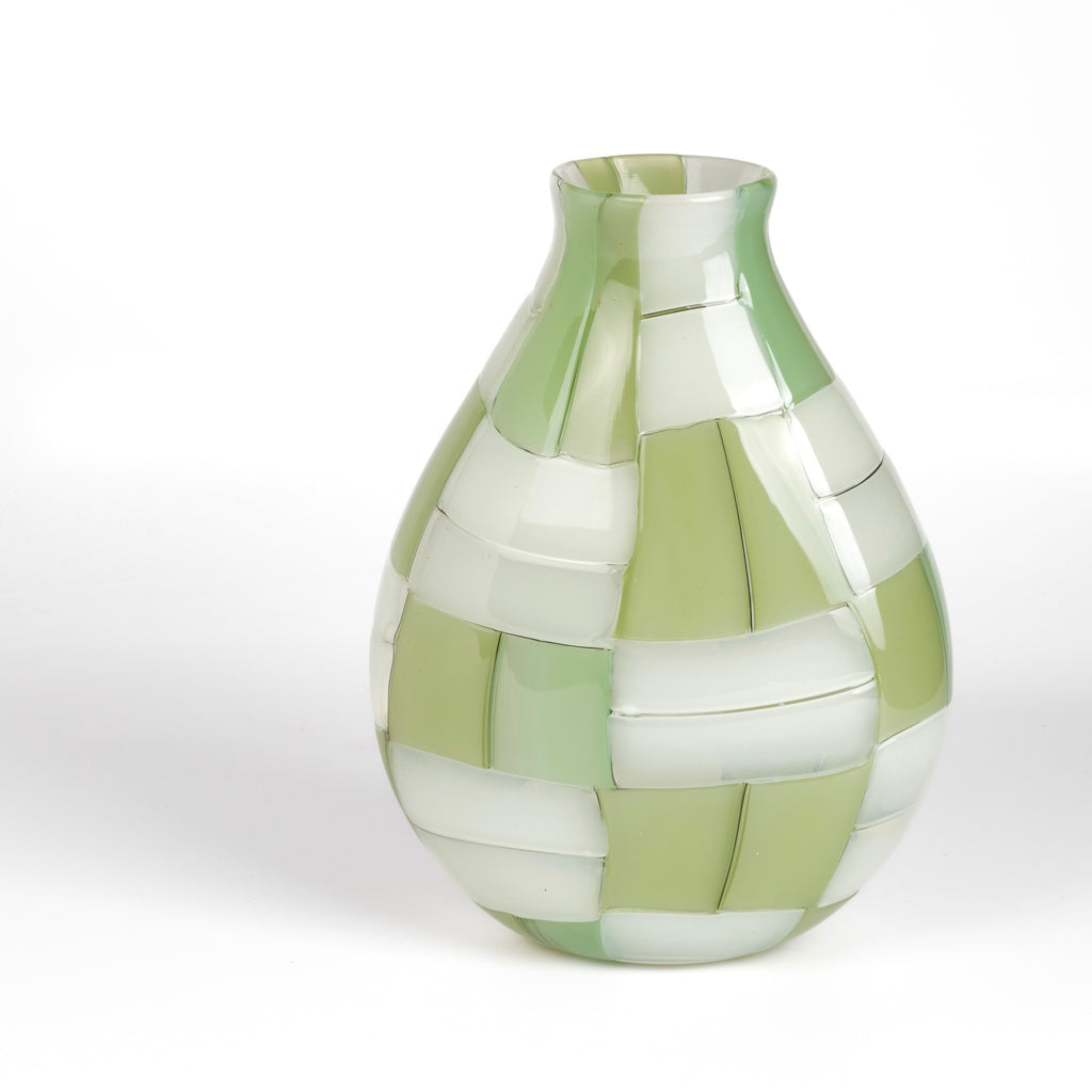 Alternate side of 9" green basketweave vase by Robin Mix.