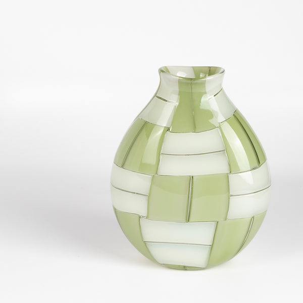 Robin Mix Small Green Basketweave 7" Vase made and mouth blown in Tunbridge, Vermont.