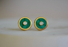 Retrouvai Stud Earrings stone inlay accent diamond 14k yellow gold bezel studs in Malachite.