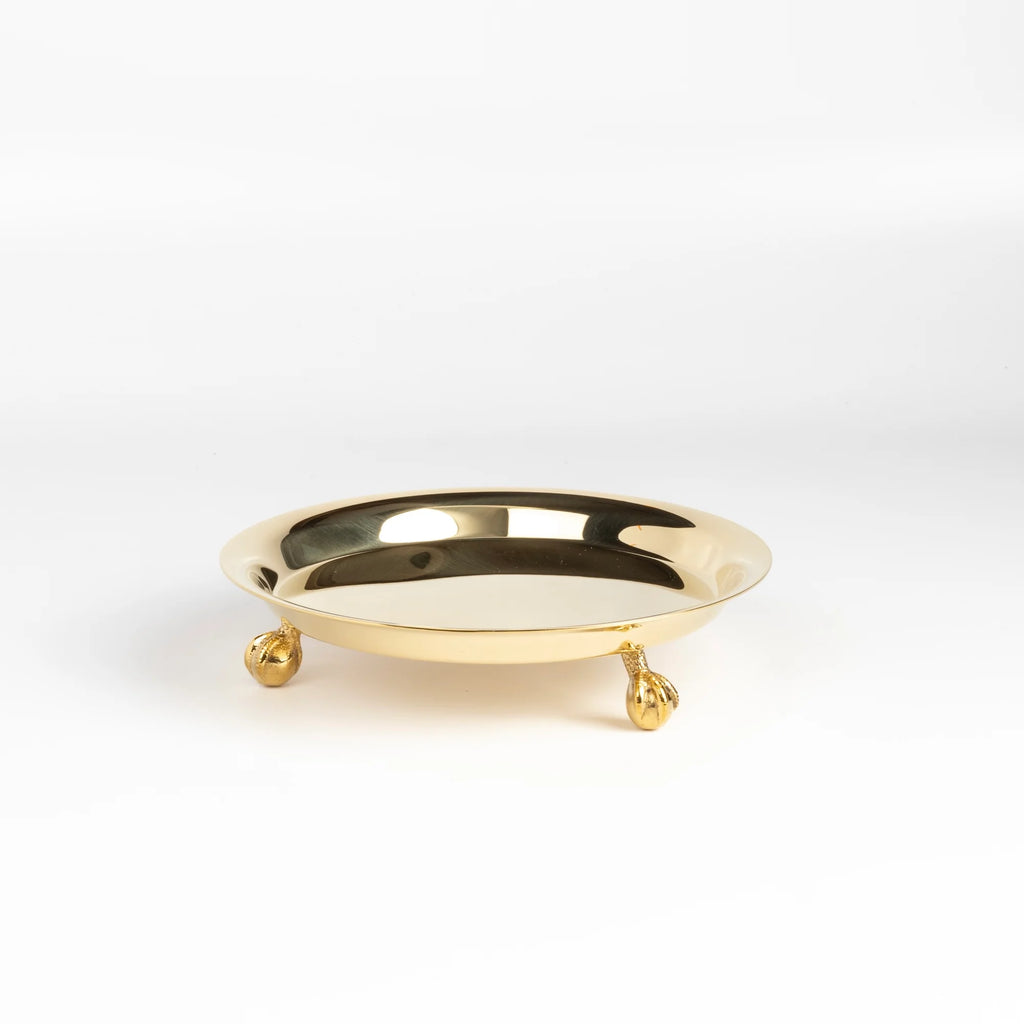 Skultuna Claw footed Tray in brass on white background.