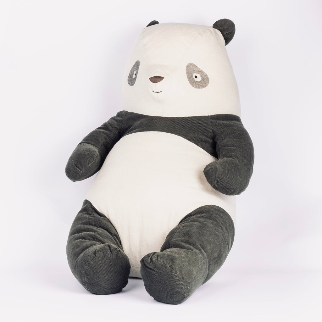 Very Large Danish Panda in Cotton by Maileg with ribbed fabric on white background.