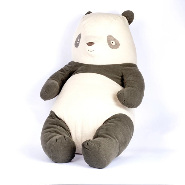 Very Large Danish Panda in Cotton by Maileg with ribbed fabric on white background.