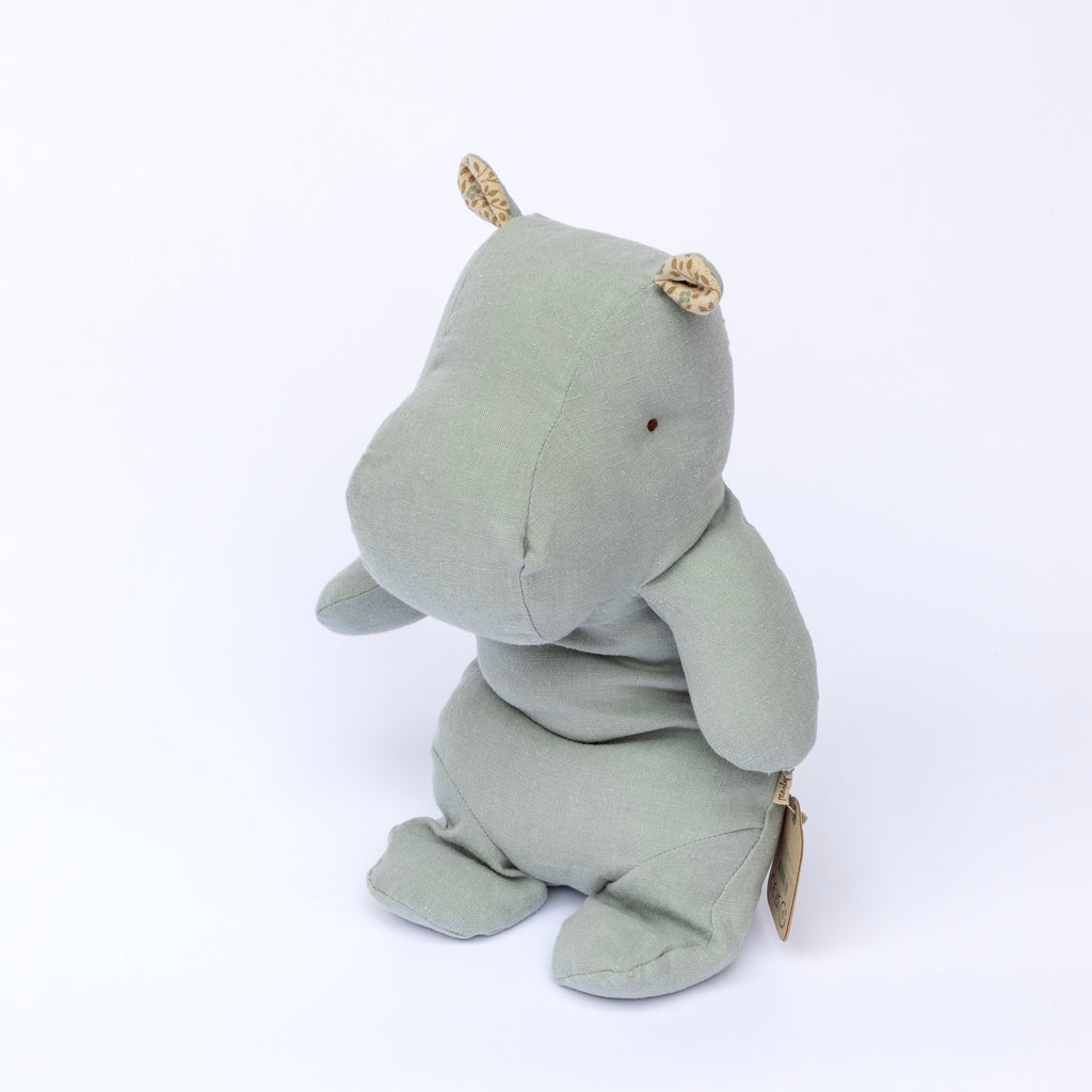 Medium Hippo in Blue Gray grey by Maileg. Made in Denmark with Linen and cotton ears.