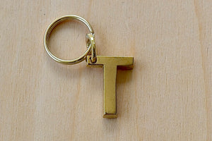 'T' Letter keyring, key chain, key ring in brass made by Carl Aubock. 