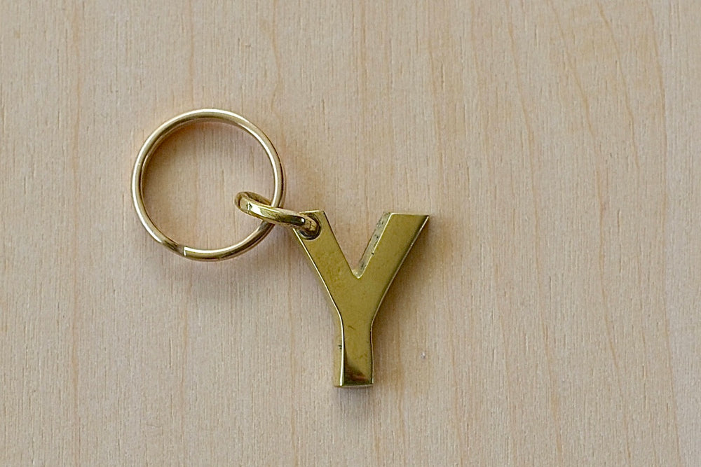 'Y' Letter keyring, key chain, key ring in brass made by Carl Aubock. 