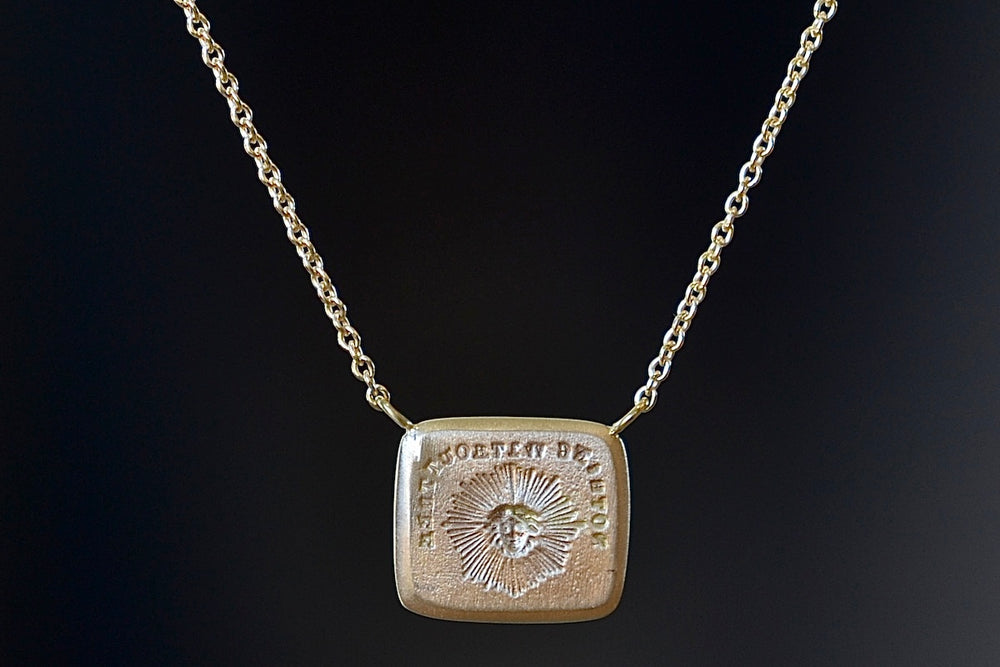 Close up back of You are Needed / Nothing Without Thee Motto Necklace with Diamond by Makiko Wakita.