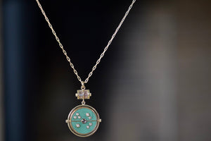  Grandfather Compass Pendant in Green Turquoise and Tanzanite by Retrouvai .