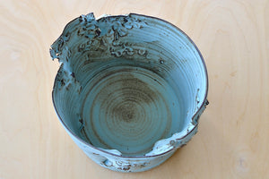 Inside of Hyejeong Kim Torn Vase #16 in blue celadon.