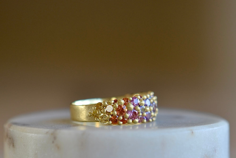 Side view of Wide California Sunset River Ring designed by Polly Wales.