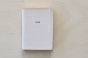 Leather Raw Edge Small Journal in natural with Goals printed on the front.