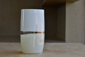 Lattimo White & Ivory Flat Cylinder Vase Small designed by Caleb Siemon & Salazar, who trained with Pino Signoretto. Italian Milk glass.