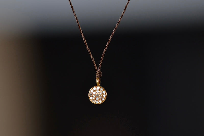 Pave Diamond Pendant Necklace in 14k yellow Gold on Cord by Margaret Solow.