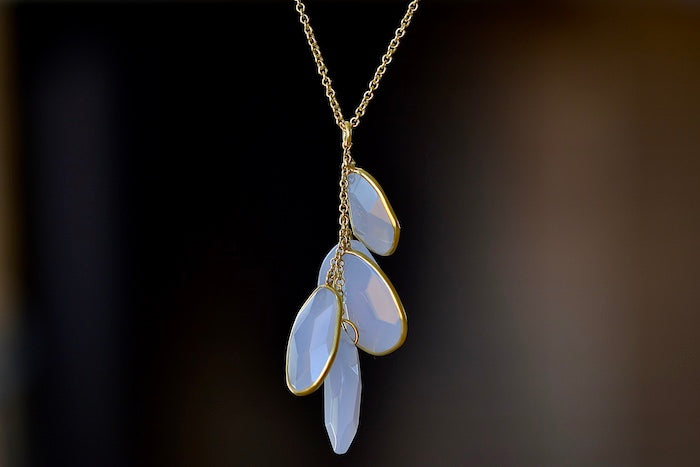 Colette Drill Cluster Five Stone Pendant Necklace in Chalcedony