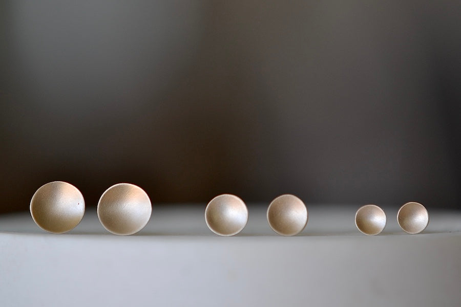 Carla Caruso 14k yellow gold matte satin Polka Dot Stud Studs Earrings in small, medium and large.