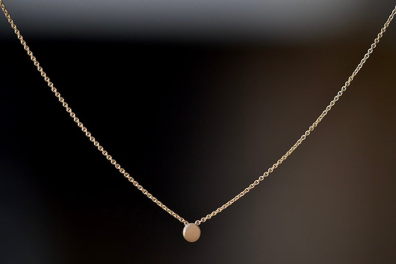 Carla Caruso Not So Itty Dot Necklace 21" chain 14k yellow gold fixed inline flat and hammered.