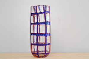 Handblown Robin Mix Large Oval Murrine Vase - Blue & Orange with Large Clear Windows.